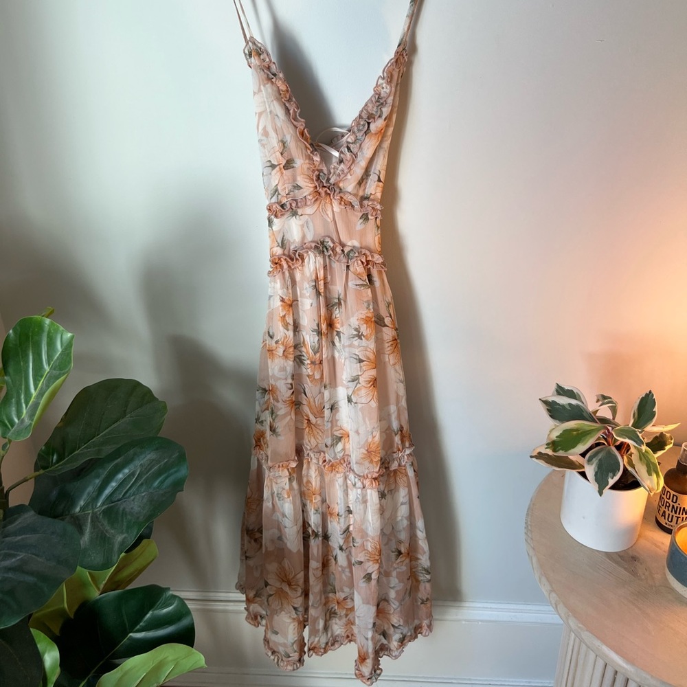 New with tags Petal and Pup dress. Pink florals with ruffles around the neckline